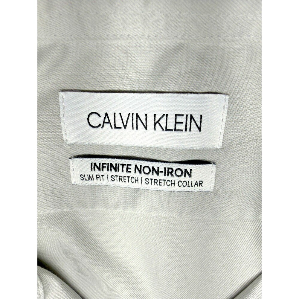 Calvin Klein Slim Fit Dress Shirt Mens 14.5 32/33 Gray Non Iron Stretch Flex - Picture 2 of 10